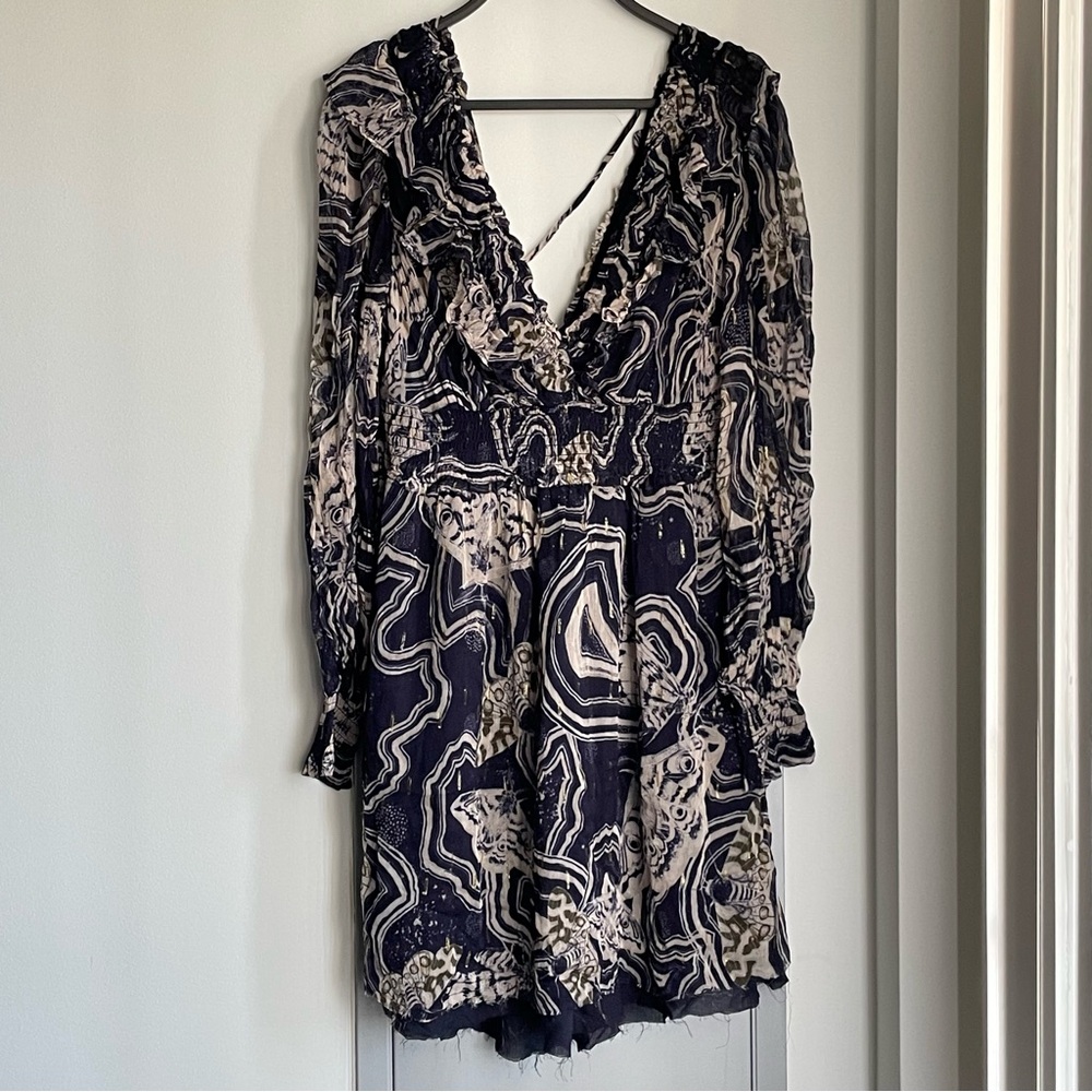 NWT PRINTER JOHNSON Exclusively for ANTHROPOLOGIE Long Sleeve V-neck Mini Dress